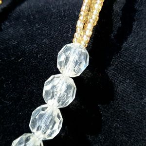 Vintage Yellow Glass Seedbead and Lucite Necklace